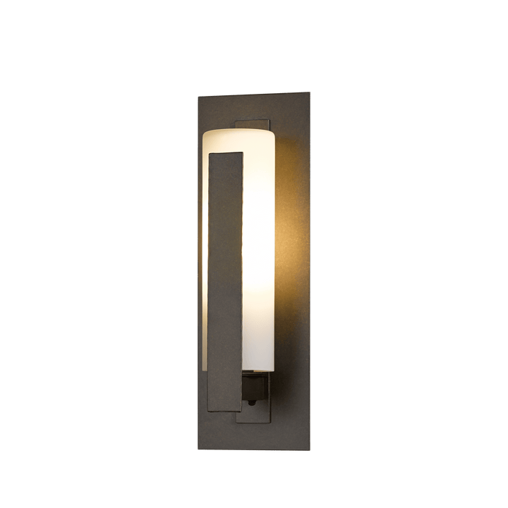 Hubbardton Forge Forged Vertical Bars Small Outdoor Sconce Outdoor Wall Lights Hubbardton Forge Coastal Bronze Opal Glass (GG)