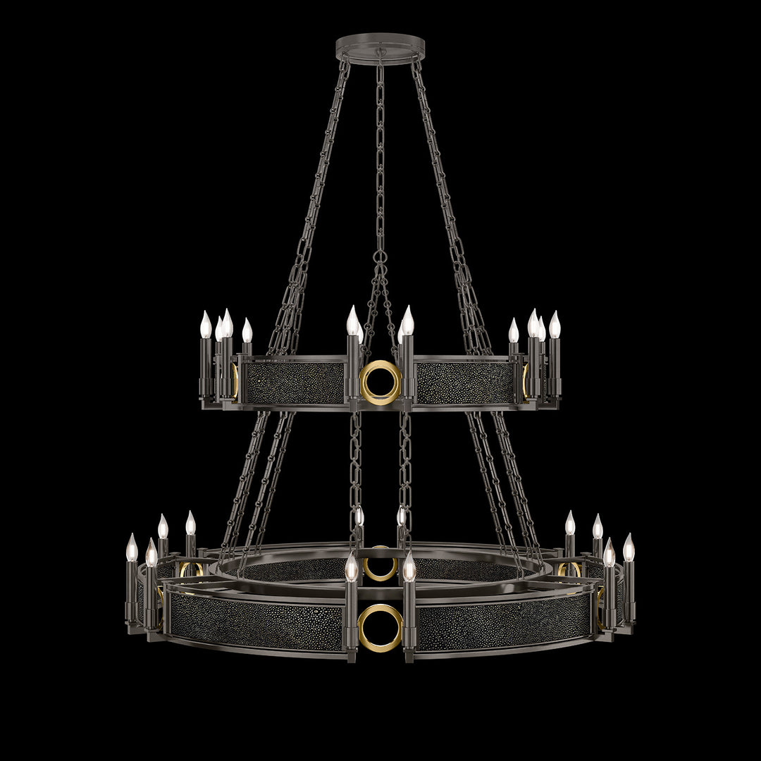 Fine Art Handcrafted Lighting Mirage 50"W Round Chandelier in Midnight Steel, Brass, Black Knight (100036-713)
