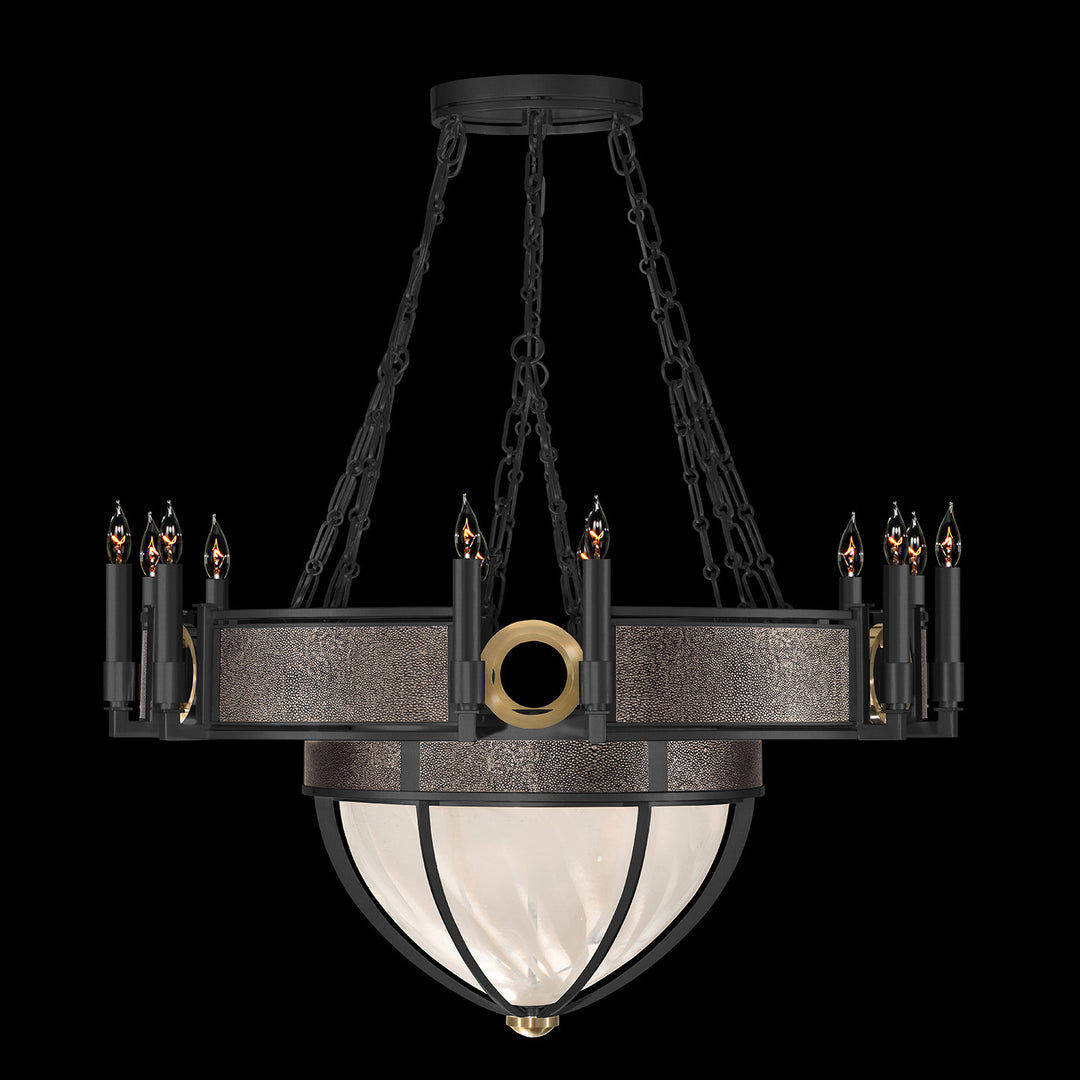 Fine Art Handcrafted Lighting Mirage 35.75"W Round Chandelier 100037 in Standard Black Iron, Brass, Pebble (100037-111)