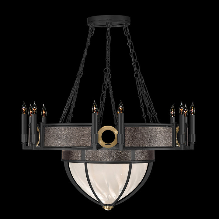 Fine Art Handcrafted Lighting Mirage 35.75"W Round Chandelier 100037 in Standard Black Iron, Brass, Pebble (100037-111)