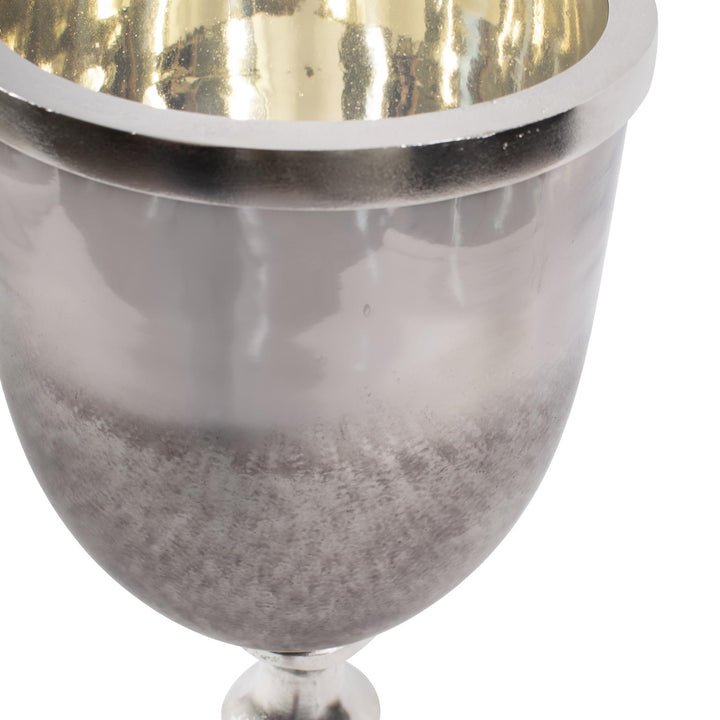 Howard Elliott Black Diamond Glass Chalise on a Nickel Turned Metal Stand