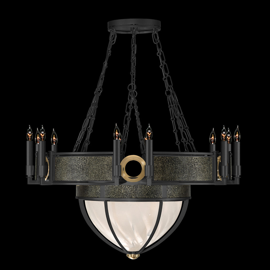 Fine Art Handcrafted Lighting Mirage 35.75"W Round Chandelier 100037 in Standard Black Iron, Brass, Black Knight (100037-113)
