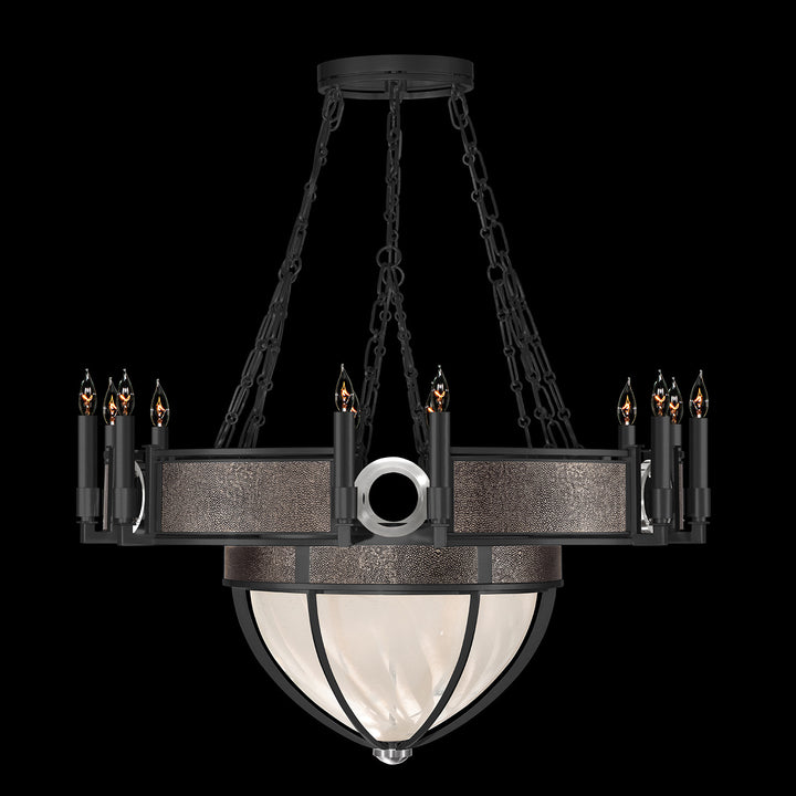 Fine Art Handcrafted Lighting Mirage 35.75"W Round Chandelier 100037 in Standard Black Iron, Nickel, Pebble (100037-121)
