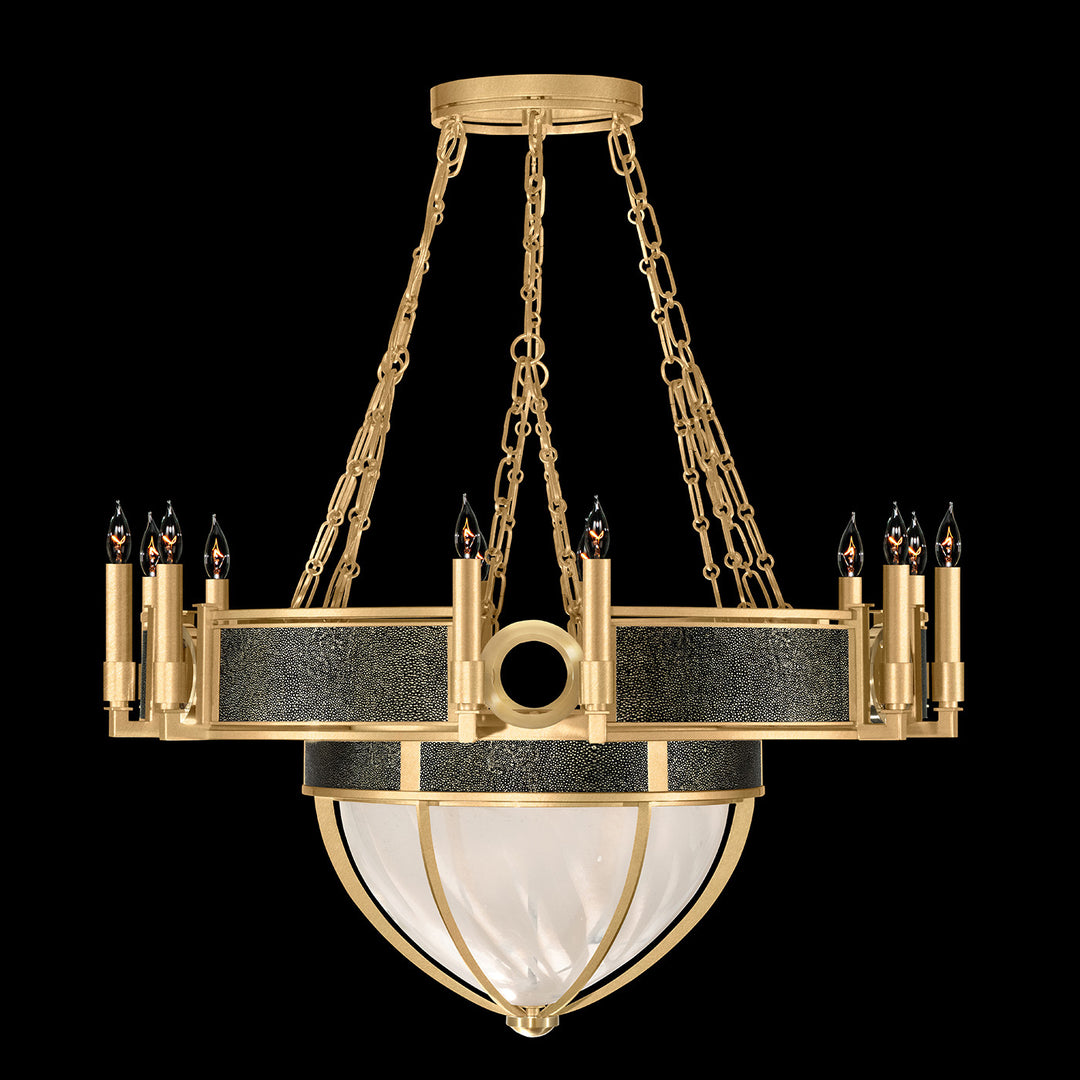 Fine Art Handcrafted Lighting Mirage 35.75"W Round Chandelier 100037 in Standard Gold Leaf, Brass, Black Knight (100037-313)