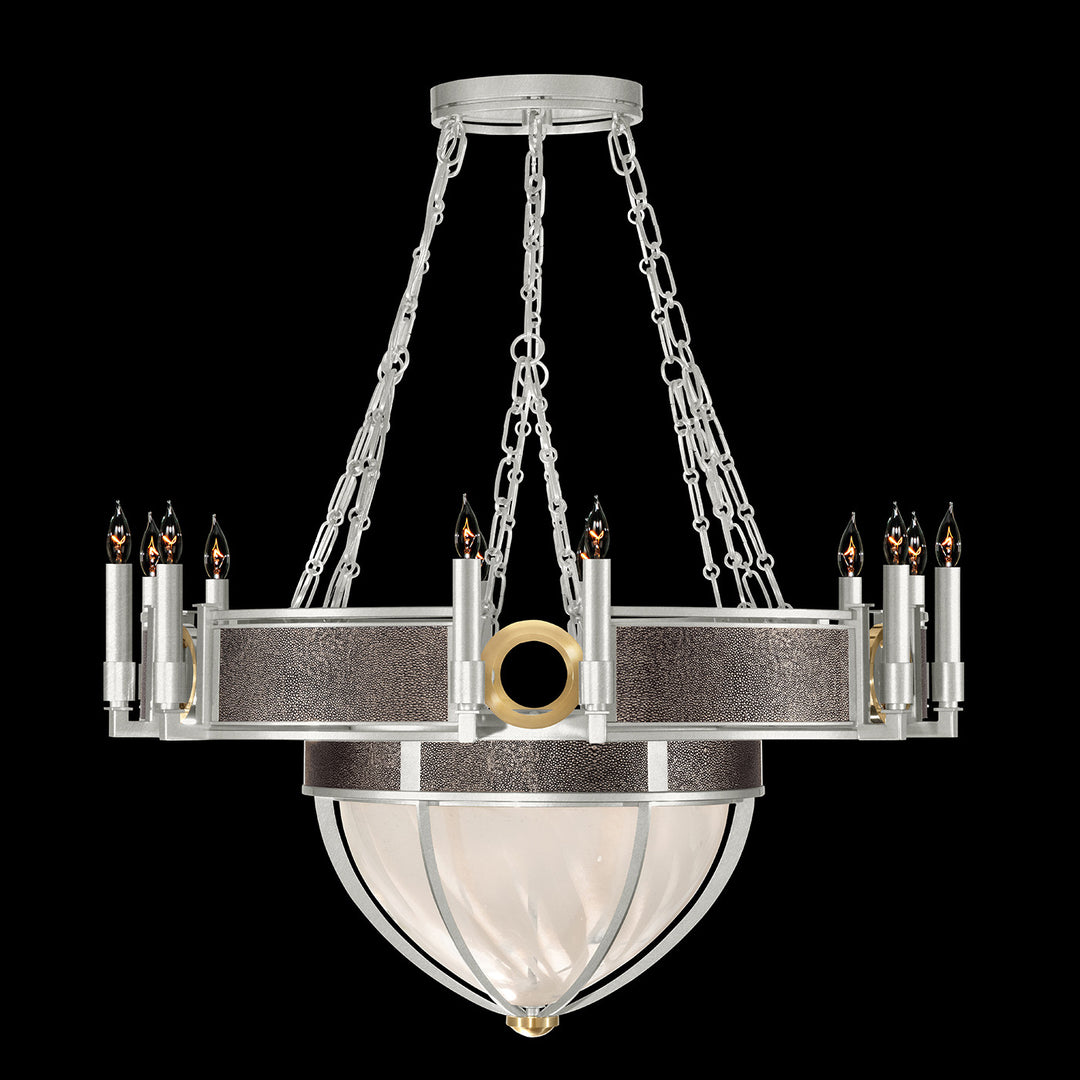 Fine Art Handcrafted Lighting Mirage 35.75"W Round Chandelier 100037 in Standard Silver Leaf, Brass, Pebble (100037-411)
