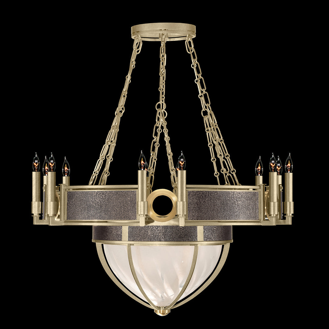 Fine Art Handcrafted Lighting Mirage 35.75"W Round Chandelier 100037 in Standard Soft Gold Leaf, Brass, Pebble (100037-511)