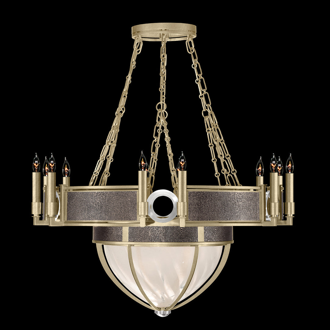 Fine Art Handcrafted Lighting Mirage 35.75"W Round Chandelier 100037 in Standard Soft Gold Leaf, Nickel, Pebble (100037-521)