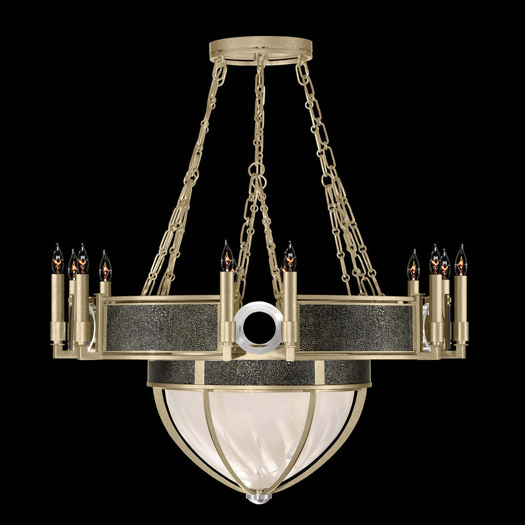 Fine Art Handcrafted Lighting Mirage 35.75"W Round Chandelier 100037 in Standard Soft Gold Leaf, Nickel, Black Knight (100037-523)
