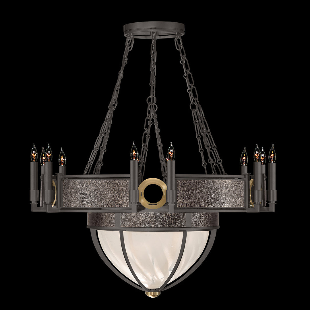 Fine Art Handcrafted Lighting Mirage 35.75"W Round Chandelier 100037 in Midnight Steel, Brass, Pebble (100037-711)