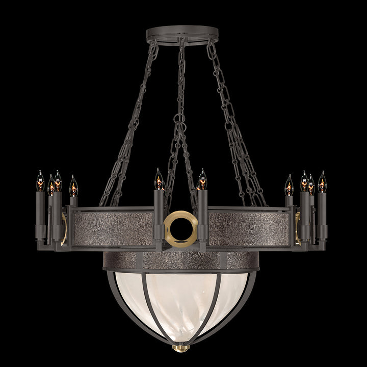 Fine Art Handcrafted Lighting Mirage 35.75"W Round Chandelier 100037 in Midnight Steel, Brass, Pebble (100037-711)