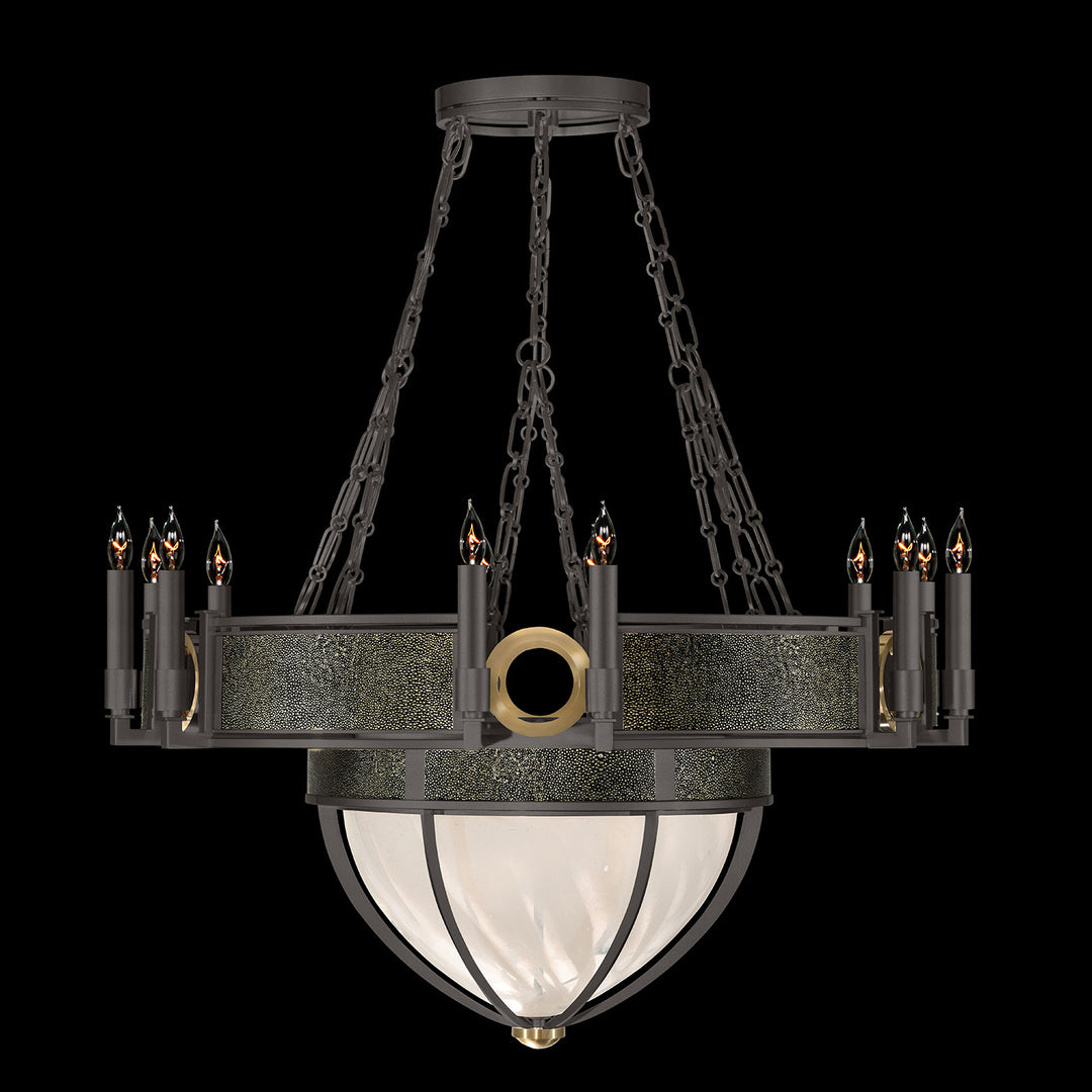 Fine Art Handcrafted Lighting Mirage 35.75"W Round Chandelier 100037 in Midnight Steel, Brass, Black Knight (100037-713)