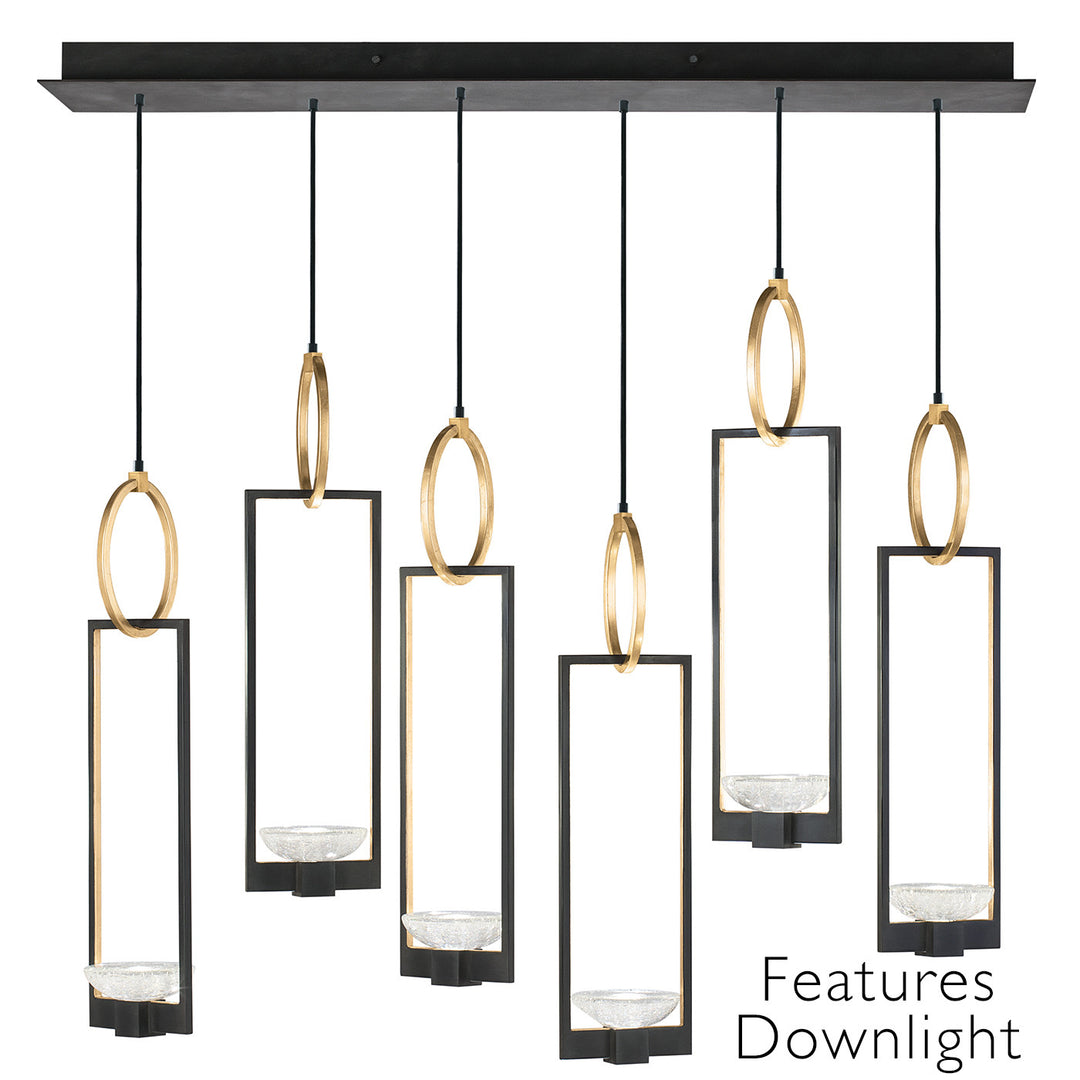 Fine Art Handcrafted Lighting Delphi 48"W Rectangular Pendant in Standard Black Iron with Gold Leaf, Downlight (893140-31ST)