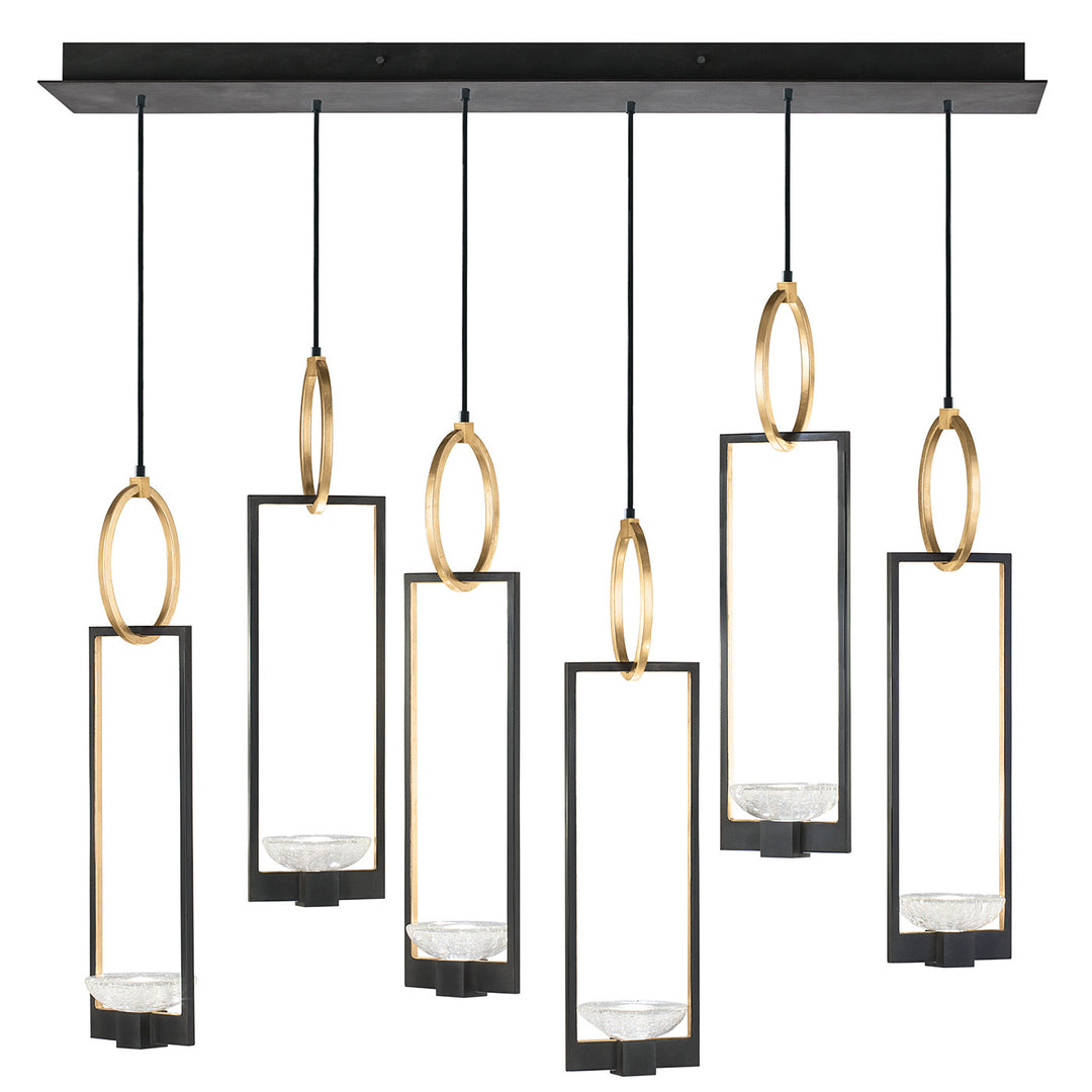 Fine Art Handcrafted Lighting Delphi 48"W Rectangular Pendant in Standard Black Iron with Gold Leaf, No Downlight (893140-3ST)