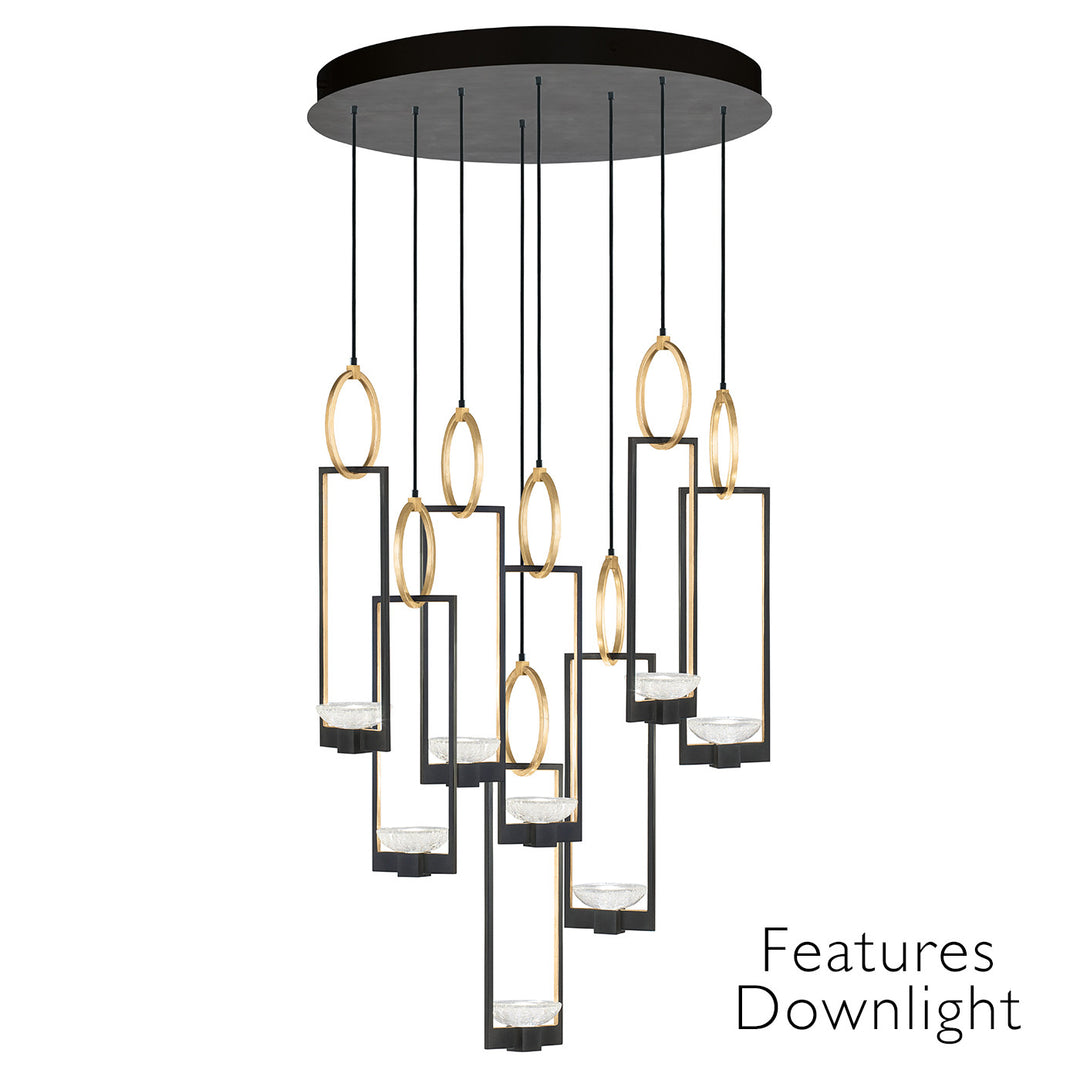 Fine Art Handcrafted Lighting Delphi 33.5"W Round Pendant in Standard Black Iron with Gold Leaf, Downlight (893240-31ST)
