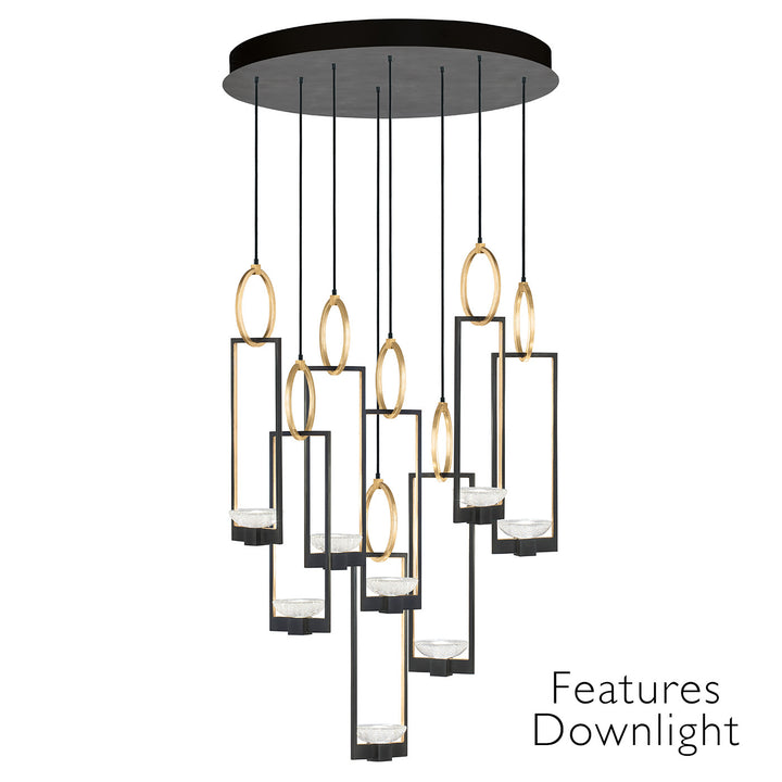 Fine Art Handcrafted Lighting Delphi 33.5"W Round Pendant in Standard Black Iron with Gold Leaf, Downlight (893240-31ST)