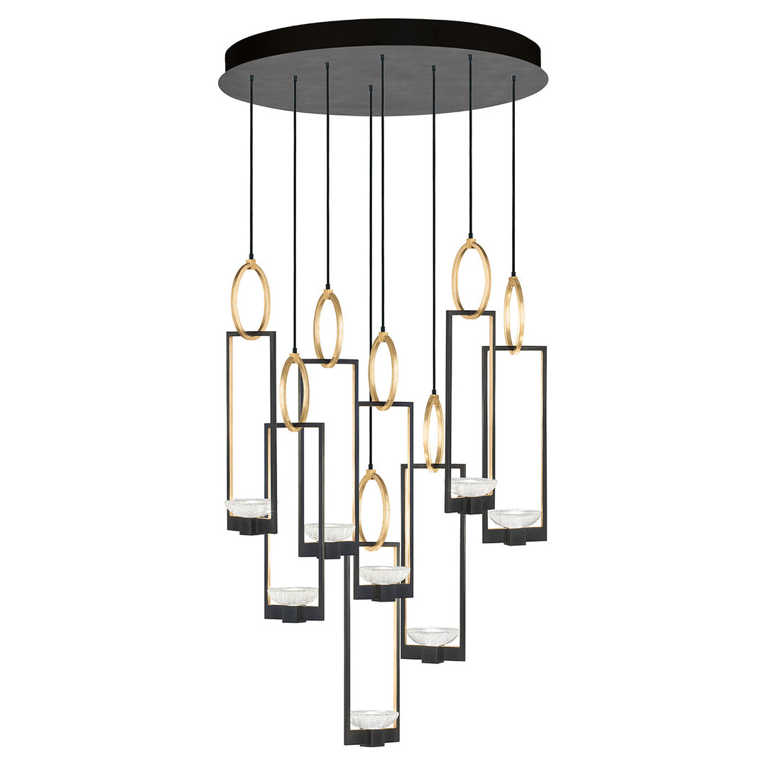 Fine Art Handcrafted Lighting Delphi 33.5"W Round Pendant in Standard Black Iron with Gold Leaf, No Downlight (893240-3ST)