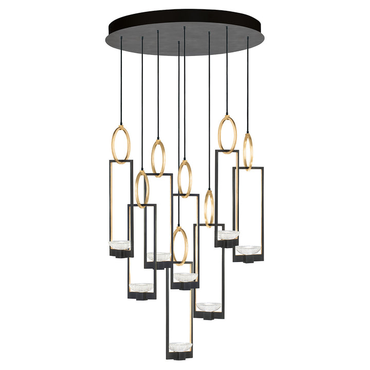Fine Art Handcrafted Lighting Delphi 33.5"W Round Pendant in Standard Black Iron with Gold Leaf, No Downlight (893240-3ST)