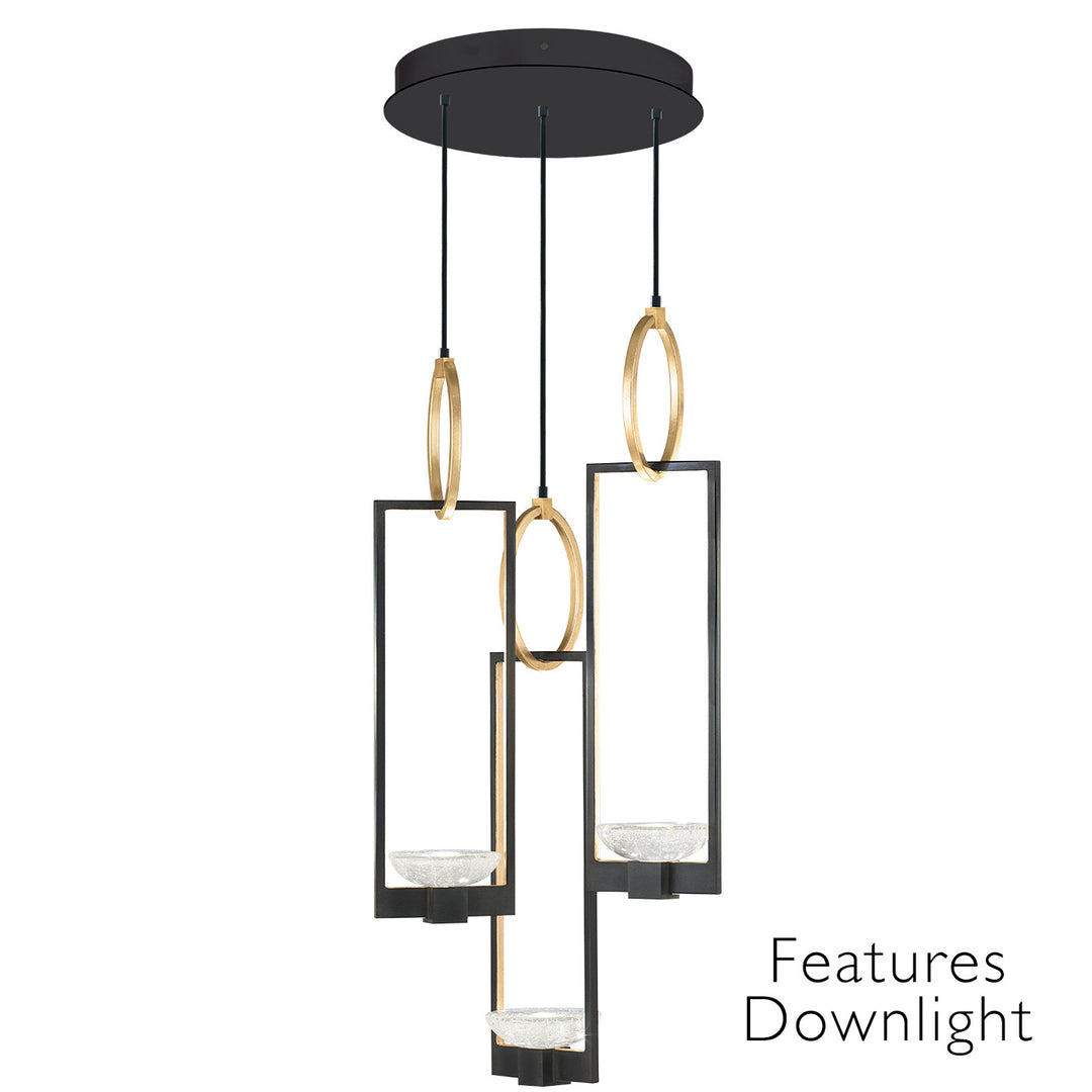 Fine Art Handcrafted Lighting Delphi 18.75"W Round Pendant in Standard Black Iron with Gold Leaf, Downlight (892940-31ST)