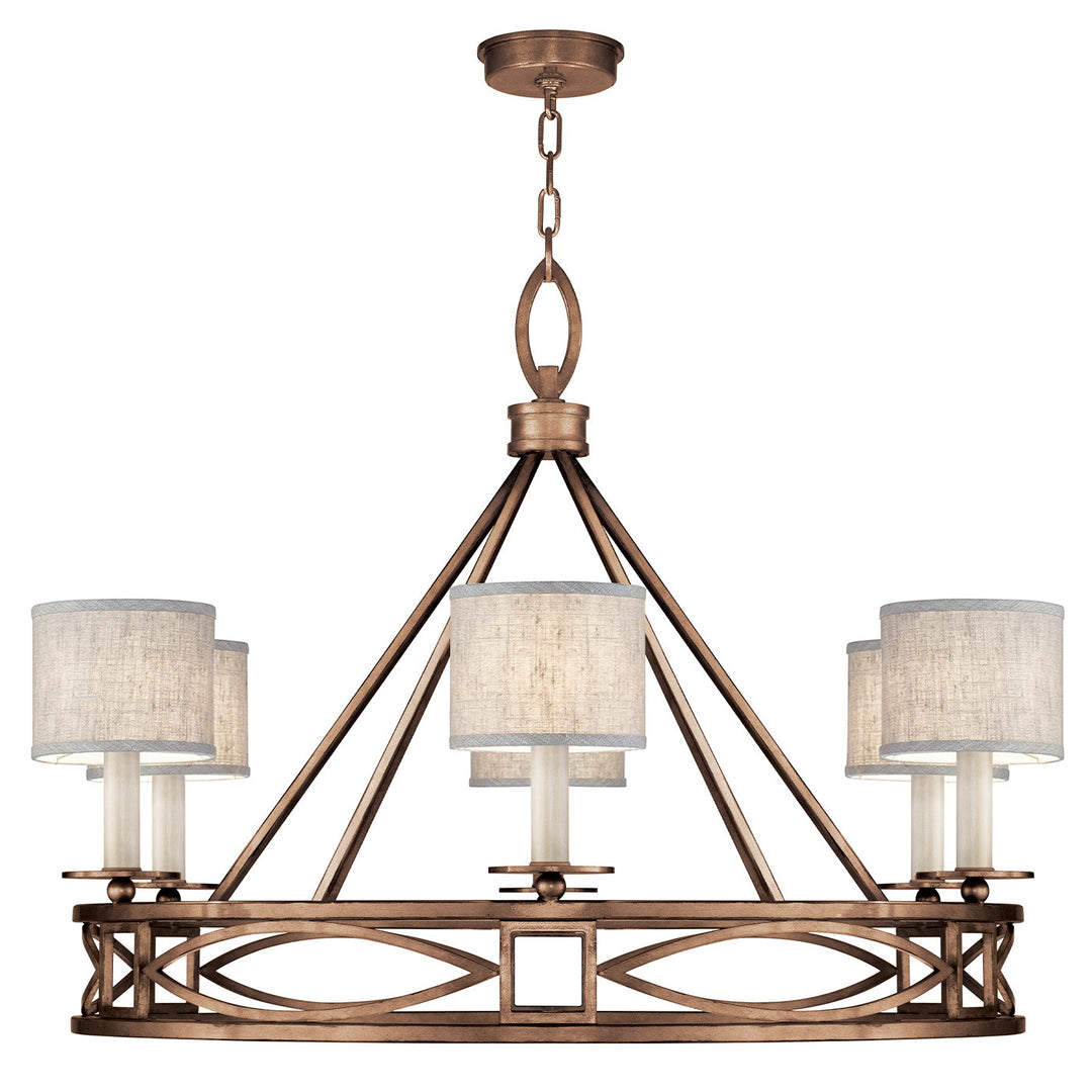 Fine Art Handcrafted Lighting Cienfuegos 39.5"W Round Chandelier in Antique Bronze w/Greige Fabric Shades (887640-11ST)