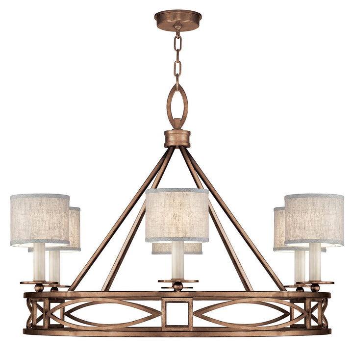 Fine Art Handcrafted Lighting Cienfuegos 39.5"W Round Chandelier in Antique Bronze w/Greige Fabric Shades (887640-11ST)