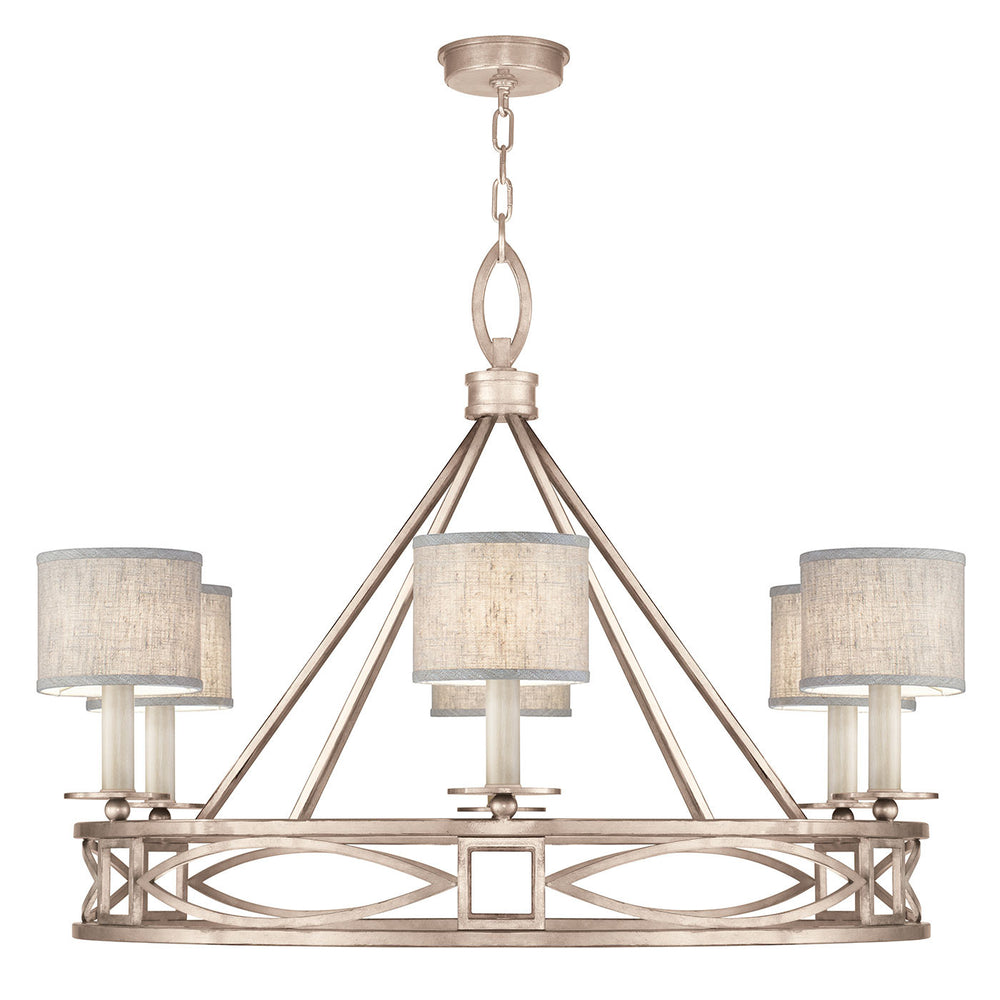 Fine Art Handcrafted Lighting Cienfuegos 39.5"W Round Chandelier in Weathered Greige Patina w/Greige Fabric Shades (887640-21ST)