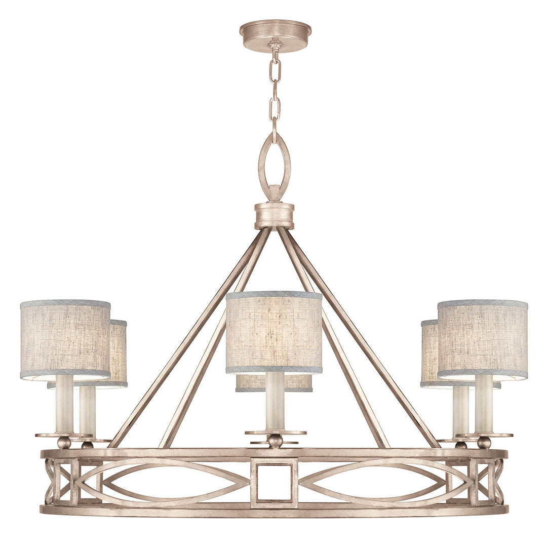 Fine Art Handcrafted Lighting Cienfuegos 39.5"W Round Chandelier in Weathered Greige Patina w/Greige Fabric Shades (887640-21ST)