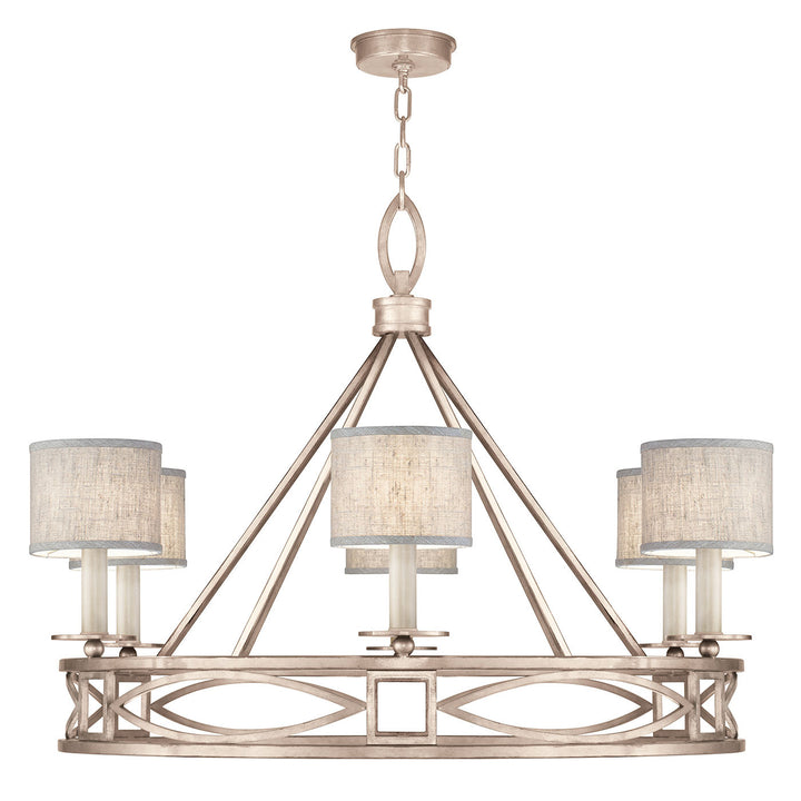 Fine Art Handcrafted Lighting Cienfuegos 39.5"W Round Chandelier in Weathered Greige Patina w/Greige Fabric Shades (887640-21ST)