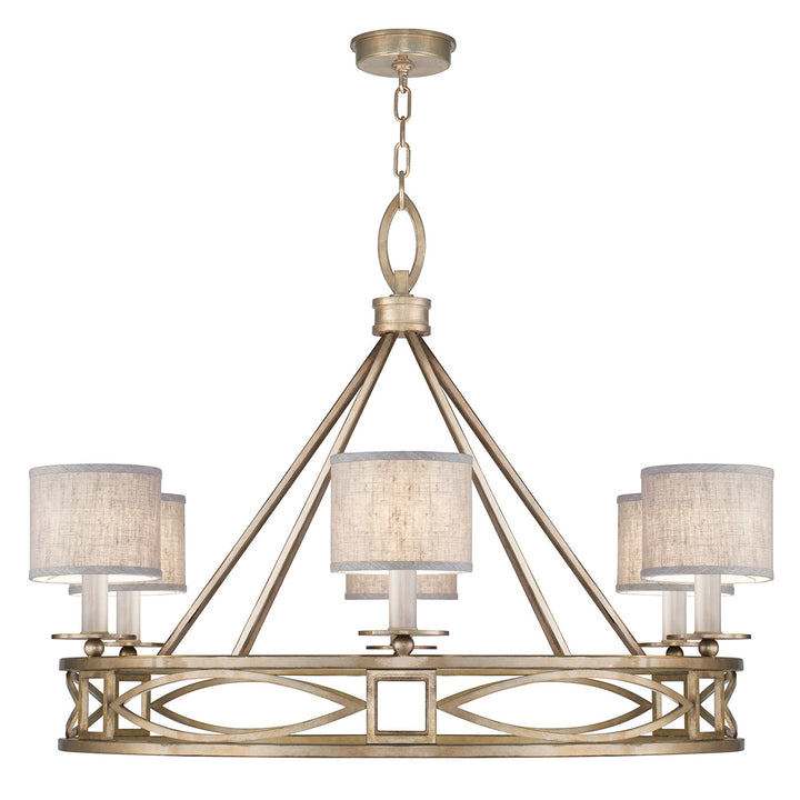 Fine Art Handcrafted Lighting Cienfuegos 39.5"W Round Chandelier in Antique Pale Gold Leaf w/Greige Fabric Shades (887640-31ST)