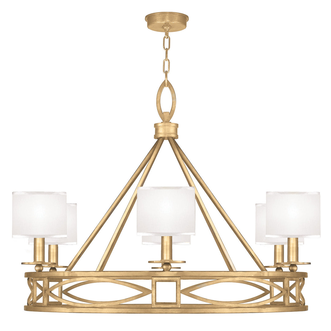 Fine Art Handcrafted Lighting Cienfuegos 39.5"W Round Chandelier in Standard Gold Leaf w/White Fabric Shades (887640-SF31)