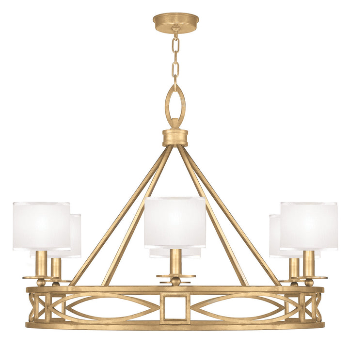 Fine Art Handcrafted Lighting Cienfuegos 39.5"W Round Chandelier in Standard Gold Leaf w/White Fabric Shades (887640-SF31)