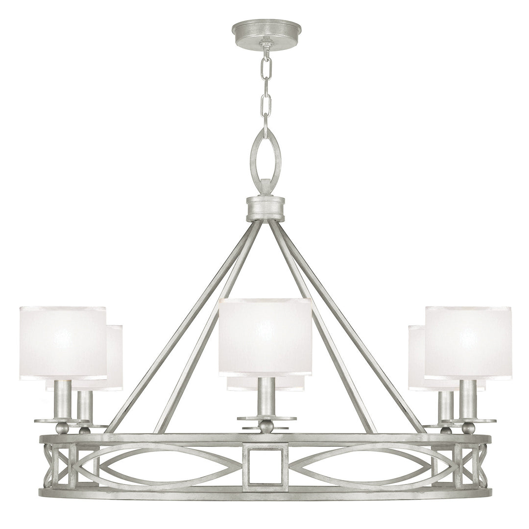 Fine Art Handcrafted Lighting Cienfuegos 39.5"W Round Chandelier in Standard Silver Leaf w/White Fabric Shades (887640-SF41)