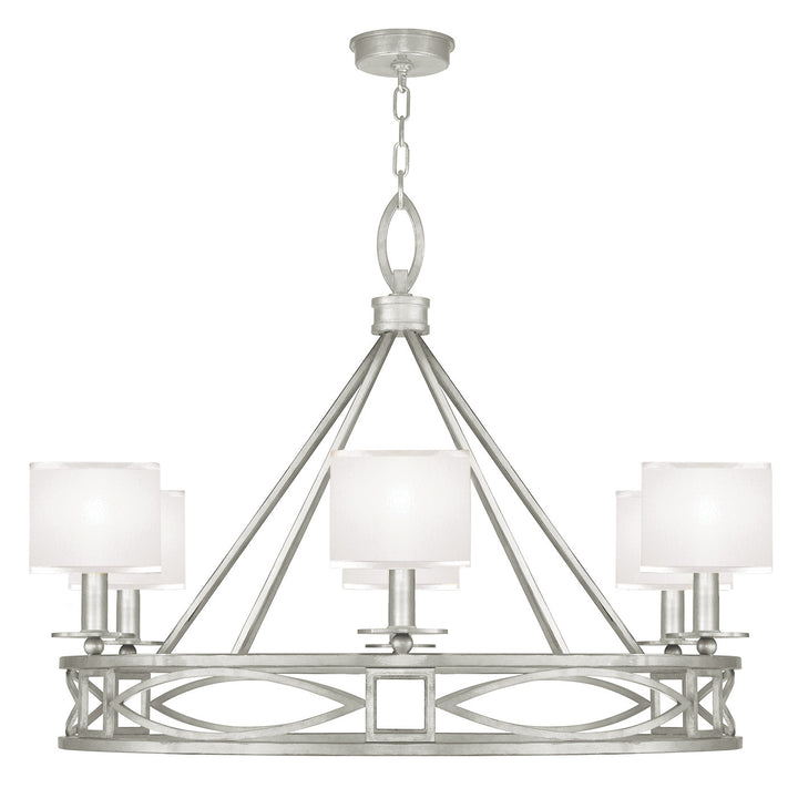Fine Art Handcrafted Lighting Cienfuegos 39.5"W Round Chandelier in Standard Silver Leaf w/White Fabric Shades (887640-SF41)