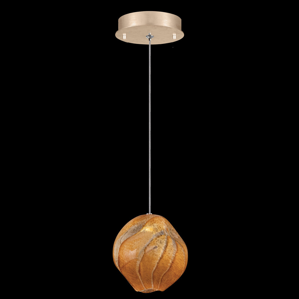 Fine Art Handcrafted Lighting Vesta 6.5"W Round Drop Light 866140 in Standard Soft Gold Leaf w/Amber Glass (866140-22LD)