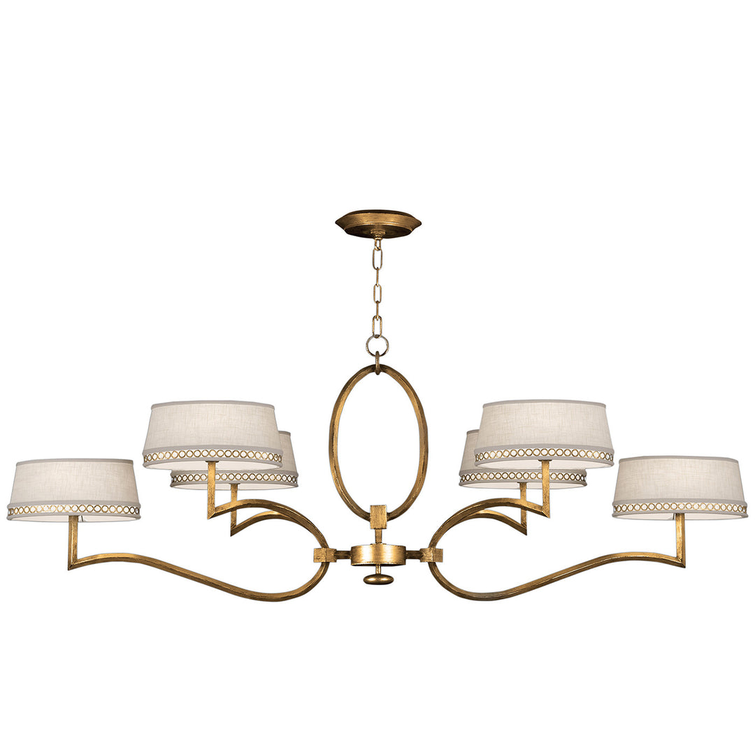 Fine Art Handcrafted Lighting Allegretto 63"W Oblong Chandelier in Gold Leaf with Brown Highlights w/White Fabric Shades (780040-2ST)