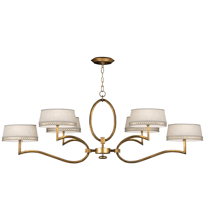 Fine Art Handcrafted Lighting Allegretto 63"W Oblong Chandelier in Gold Leaf with Brown Highlights w/White Fabric Shades (780040-2ST)