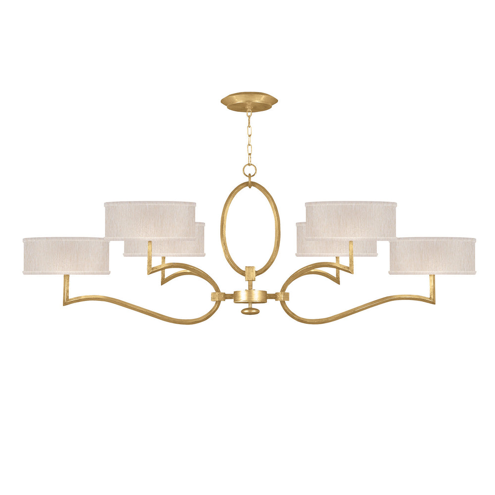 Fine Art Handcrafted Lighting Allegretto 63"W Oblong Chandelier in Standard Gold Leaf w/Champagne Fabric Shades (780040-SF33)