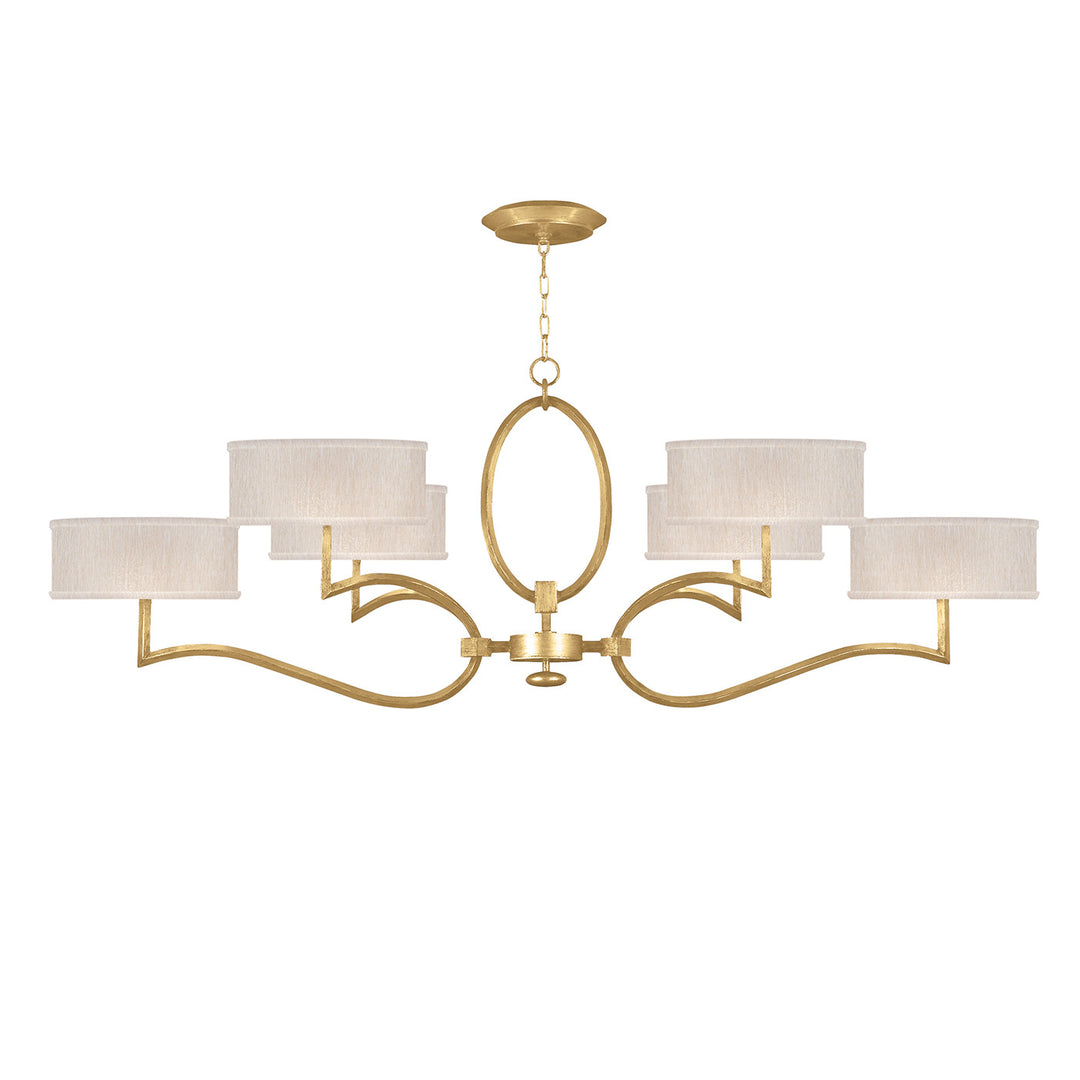 Fine Art Handcrafted Lighting Allegretto 63"W Oblong Chandelier in Standard Gold Leaf w/Champagne Fabric Shades (780040-SF33)