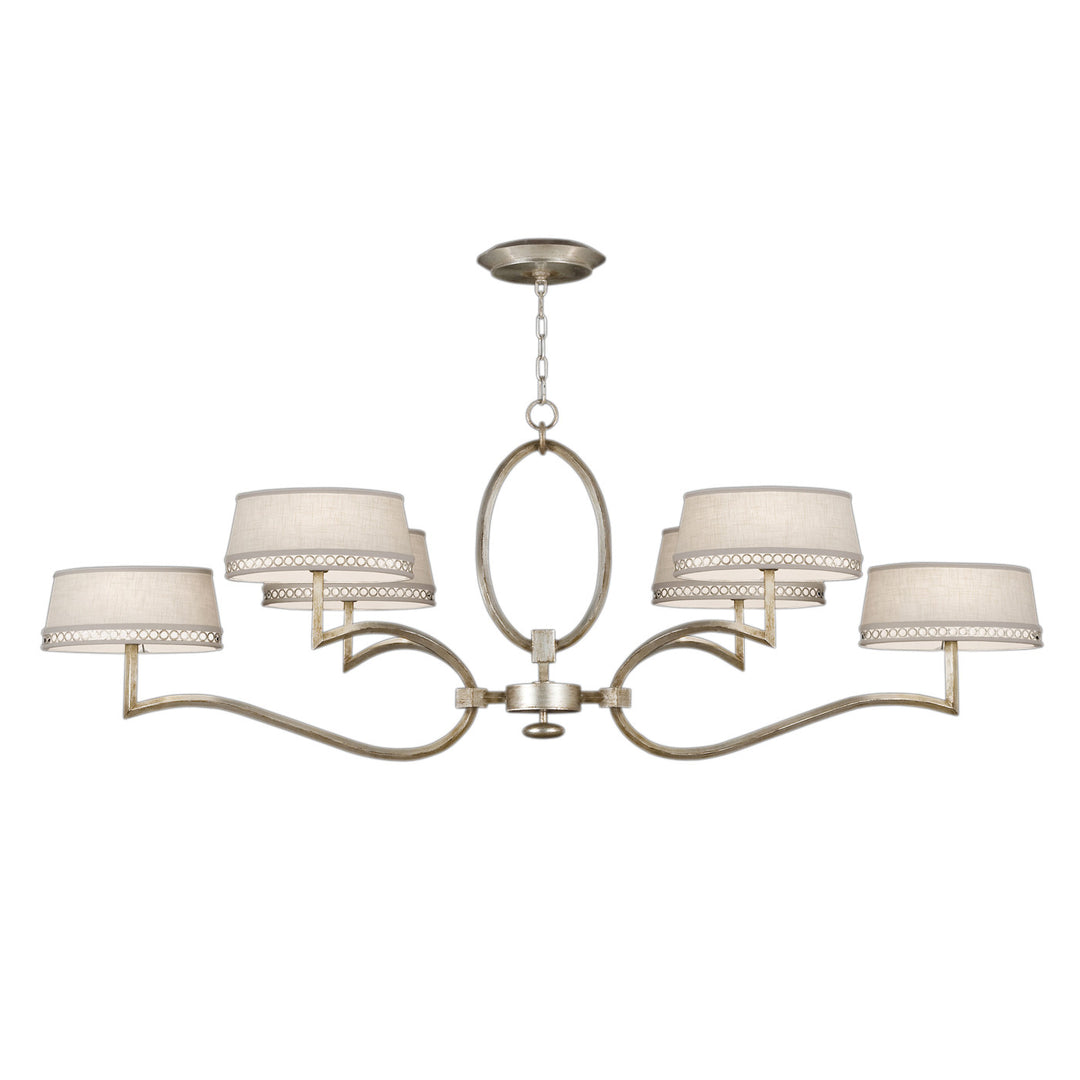 Fine Art Handcrafted Lighting Allegretto 63"W Oblong Chandelier in Silver Leaf with Brown Highlights  w/White Fabric Shades (780040ST)