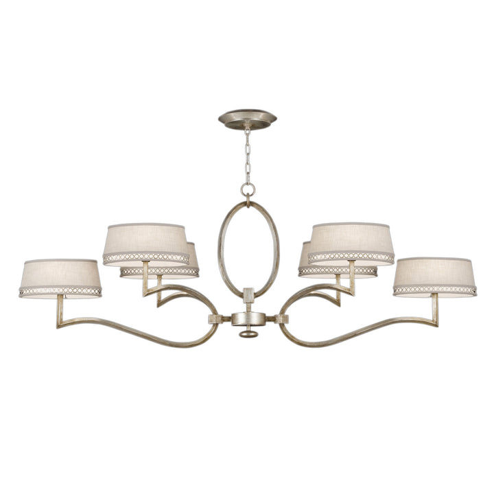 Fine Art Handcrafted Lighting Allegretto 63"W Oblong Chandelier in Silver Leaf with Brown Highlights  w/White Fabric Shades (780040ST)