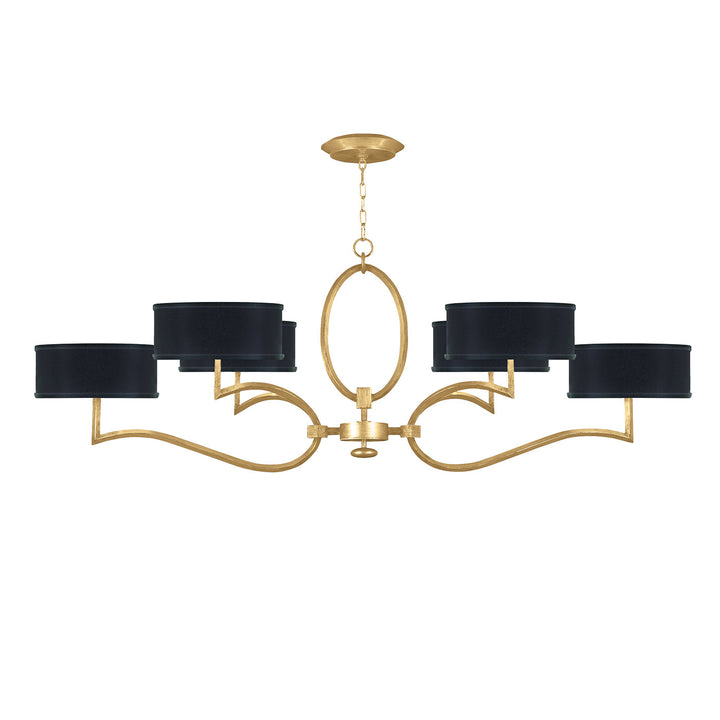 Fine Art Handcrafted Lighting Allegretto 63"W Oblong Chandelier in Standard Gold Leaf w/Black Fabric & Gold Inner Lining Shades (780040-SF34)