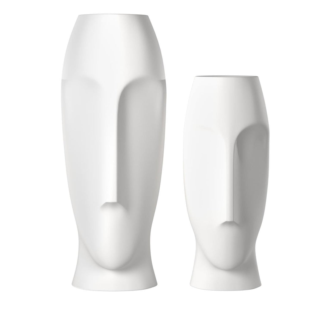 Howard Elliott Collection Abstract Faces Matte White Ceramic Vases (Set of 2)