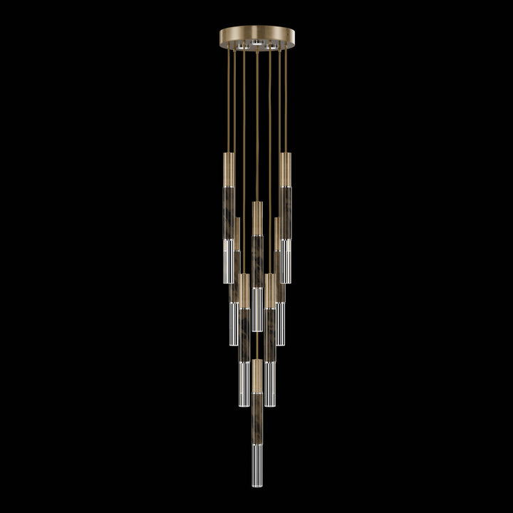 Fine Art Handcrafted Lighting Antonia 16"W Round Pendant 100017 in Standard Gold Leaf, Nickel, Charcoal (100017-321)