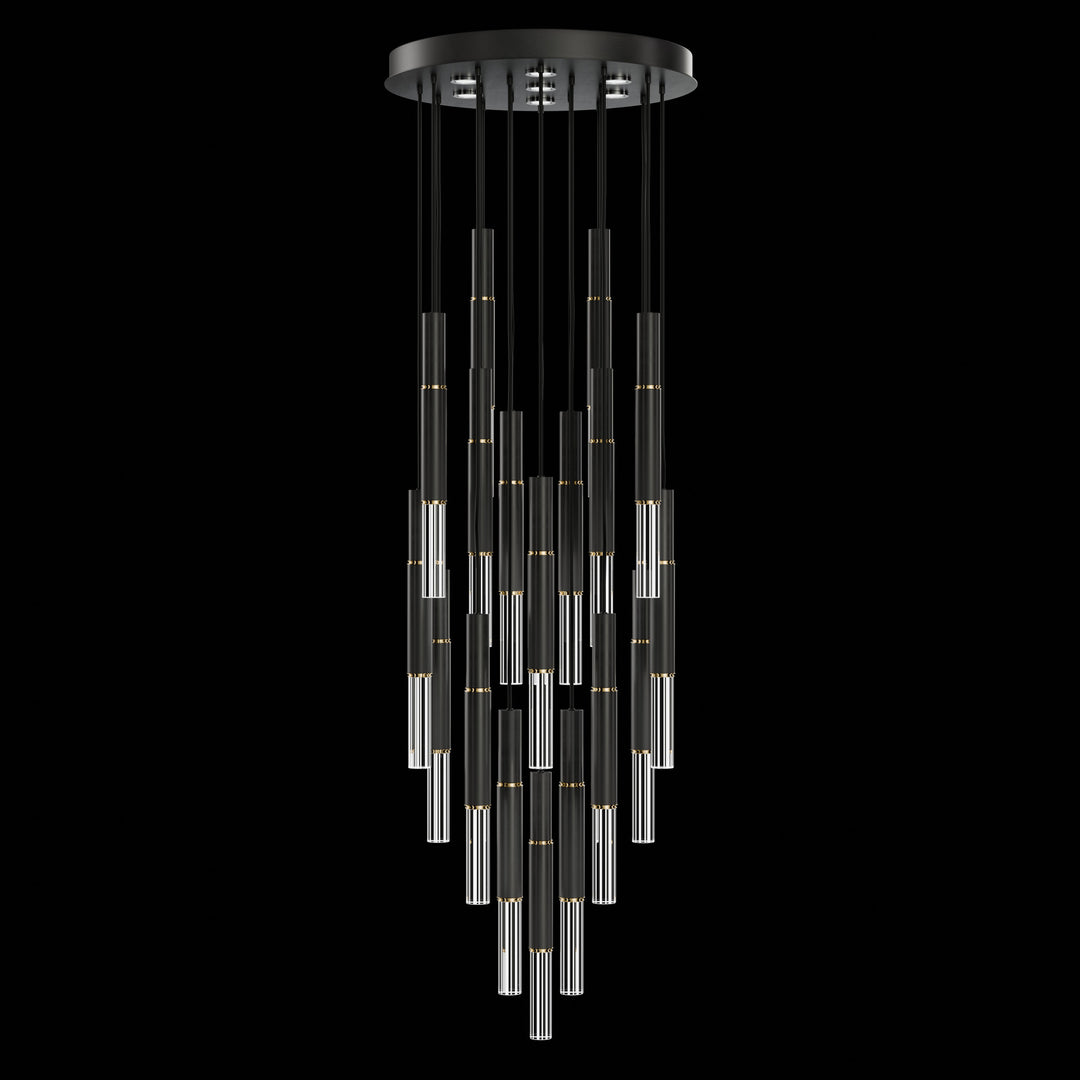 Fine Art Handcrafted Lighting Antonia 31"W Round Pendant in Standard Black Iron, Brass, No Parchment/Same as Finish (100018-110)
