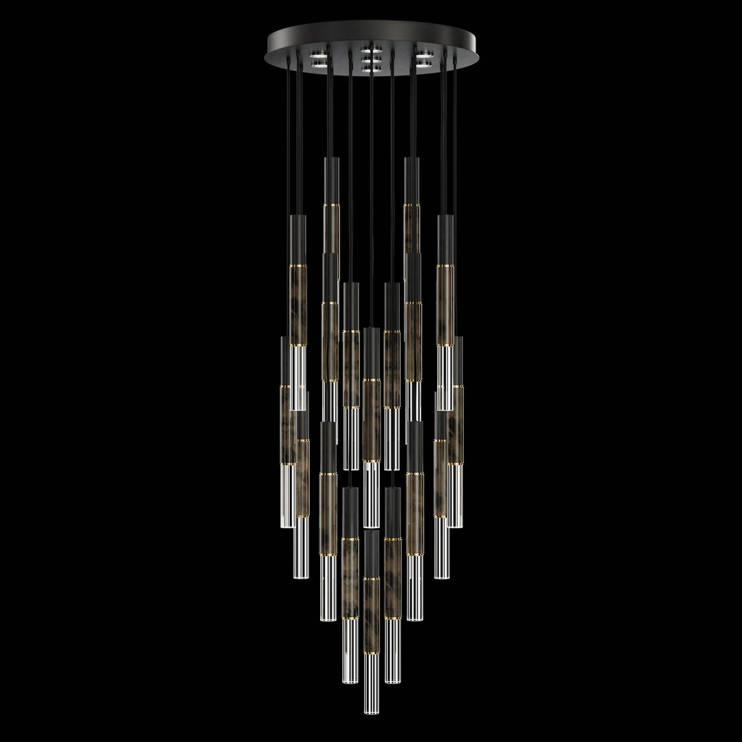 Fine Art Handcrafted Lighting Antonia 31"W Round Pendant in Standard Black Iron, Brass, Charcoal (100018-111)