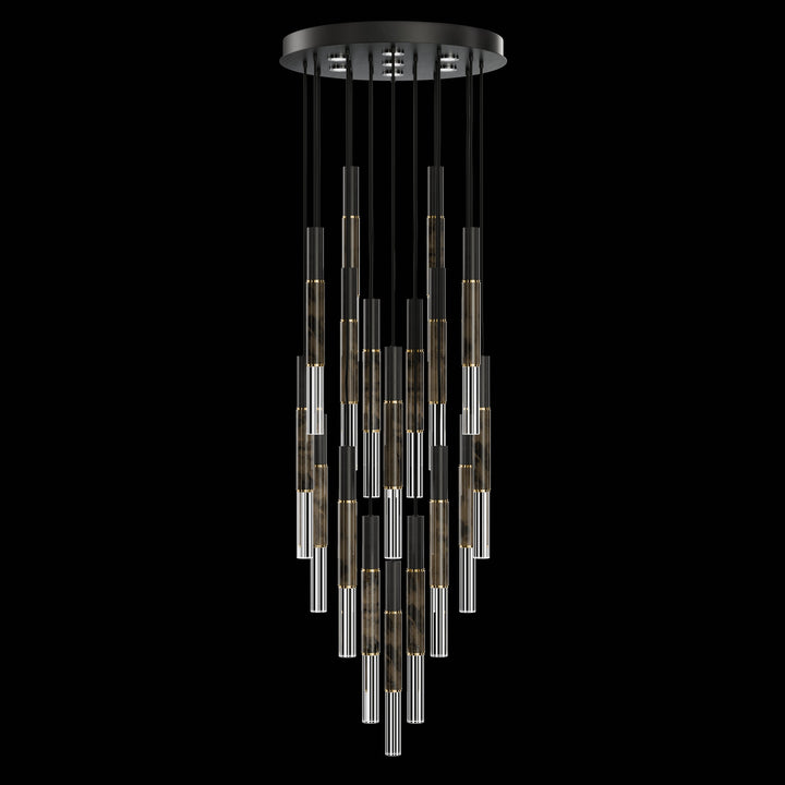 Fine Art Handcrafted Lighting Antonia 31"W Round Pendant in Standard Black Iron, Brass, Charcoal (100018-111)