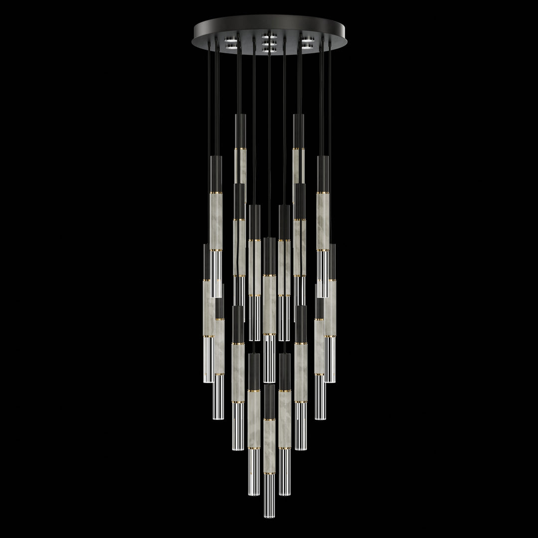Fine Art Handcrafted Lighting Antonia 31"W Round Pendant in Standard Black Iron, Brass, Smoke (100018-112)