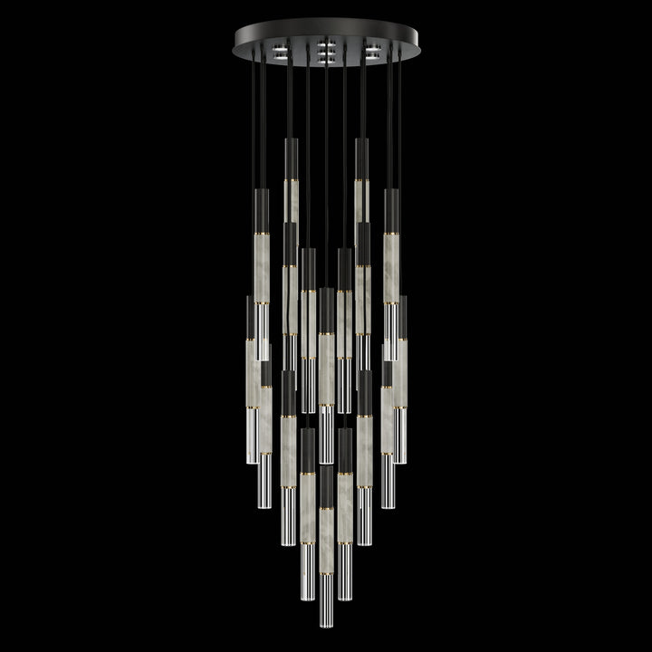 Fine Art Handcrafted Lighting Antonia 31"W Round Pendant in Standard Black Iron, Brass, Smoke (100018-112)