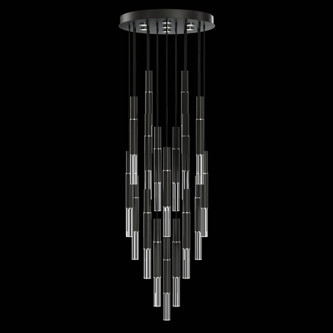 Fine Art Handcrafted Lighting Antonia 31"W Round Pendant in Standard Black Iron, Nickel, No Parchment/Same as Finish (100018-120)