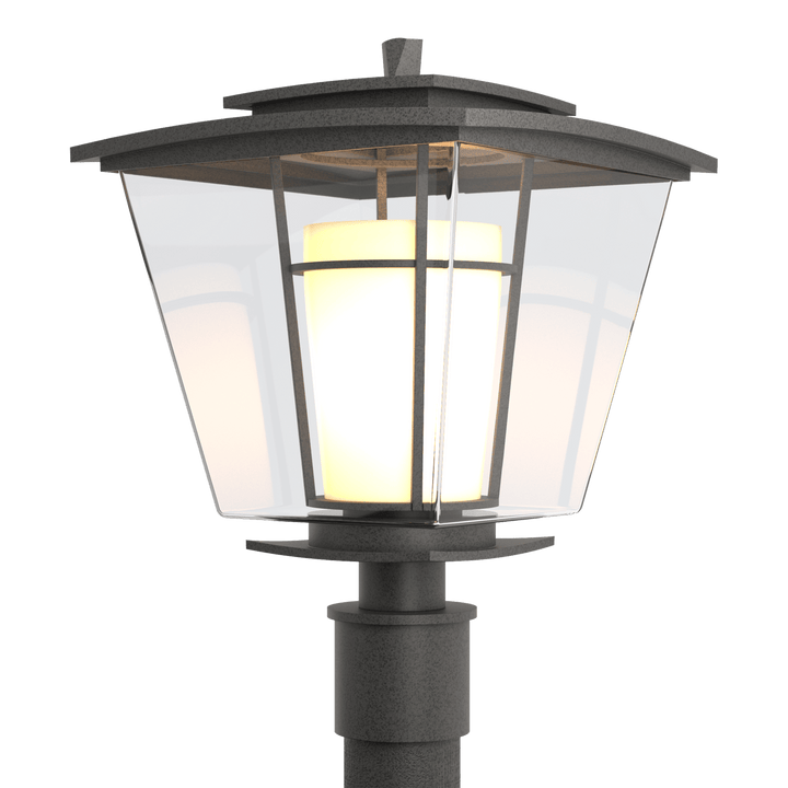 Hubbardton Forge Beacon Hall Outdoor Post Light Pier & Post Mount Lights Hubbardton Forge Coastal Natural Iron Clear Glass with Opal Diffuser (ZU)