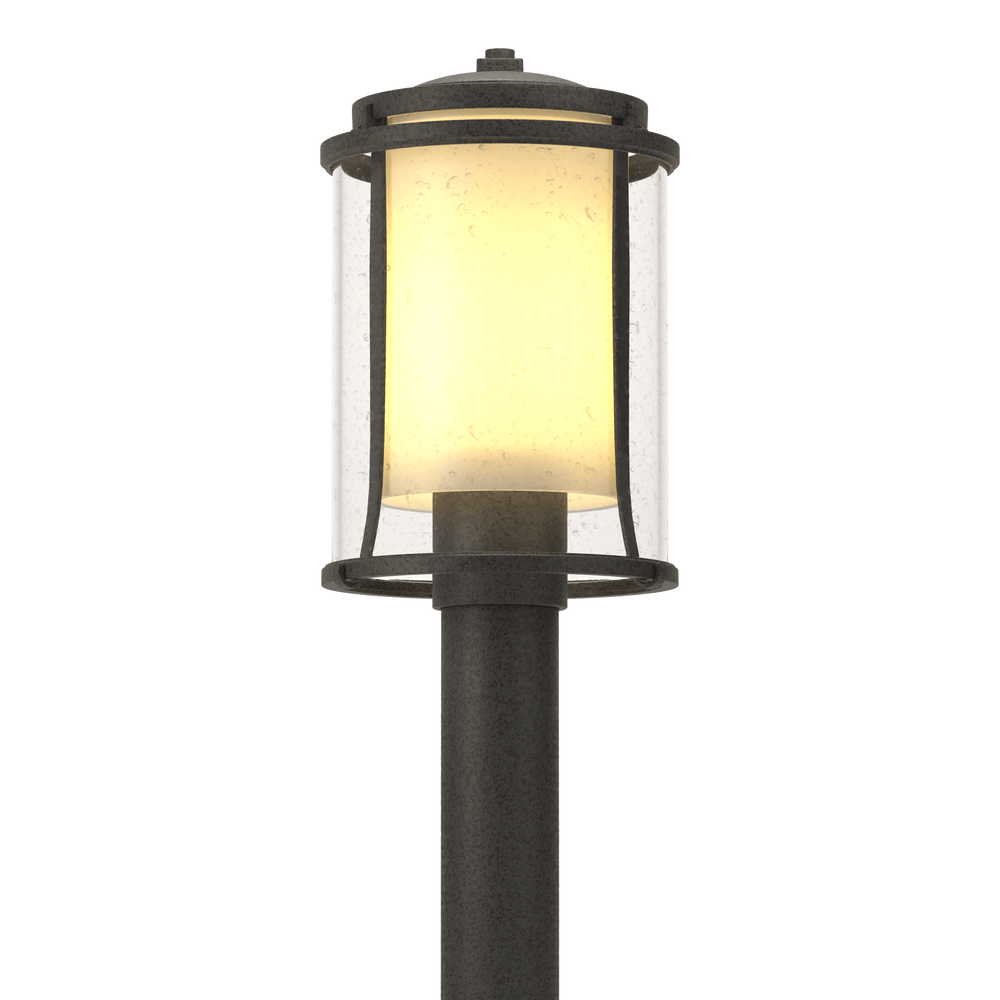 Hubbardton Forge Meridian Outdoor Post Light Pier & Post Mount Lights Hubbardton Forge Coastal Natural Iron Seeded Glass with Opal Diffuser (ZS)